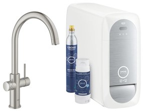 Baterie bucatarie Grohe Blue Home crom periat Supersteel pipa tip C si Starter Kit