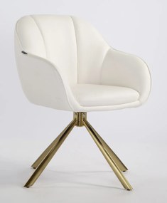 HR2055N Scaun Alb din Piele Ecologica cu Bază Aurie