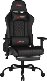 Scaun gaming, Pernă lombară cu Masaj vibrator, Suport pentru picioare, Cotiere 2D, piele PU, Negru