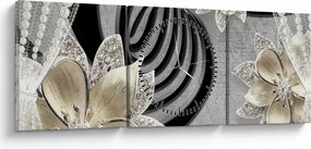 Tablou - 3D Flori aurii (cu ceas) (90x30 cm)