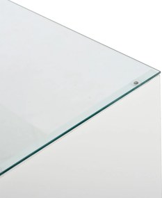 Masă de cafea cu spațiu de depozitare, iluminare ambientală LED, blat din sticlă și 2 sertare, 105x50x35 cm, Alb