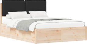 vidaXL Cadru de pat cu tăblie tapițată cu headboard Negru 150 x 200 cm