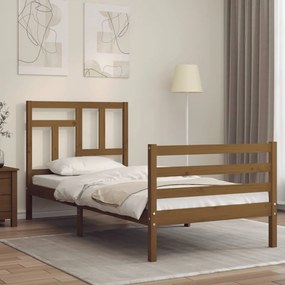 3194949 vidaXL Cadru de pat cu tăblie, maro miere, 90x200 cm, lemn masiv
