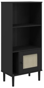 358060 vidaXL Bibliotecă SENJA aspect ratan negru 60x35x130 cm lemn masiv pin