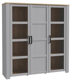 Vitrina Cu 3 Usi Behalf Stejar Riviera Si Stejar Gri, 151.1 Cm