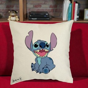 Perna Personalizata Stitch Zambitor, 40x40 cm, Ecru, Husa Detasabila, Perna Inclusa, BEKZ®