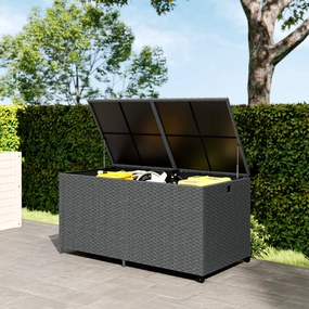 Outsunny Cutie pentru perne din rattan 650 L rezistentă la intemperii rezistent UV cu capac roți spațiu depozitare 150 x 75 x 74 cm Gri închis | Aosom Romania