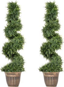 HOMCOM Set 2 Chiparoși Artificiali Spiralați 120 cm cu Ghiveci, pentru Decor Interior și Exterior, Verde | Aosom Romania