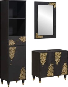 vidaXL Set dulap baie cu sertar cu ușă 3 pcs Negru Lemn de mango solid
