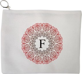 Portfard Cosmetice tip Plic, Cu litera F si Mandala, 23x18 cm, Alb, BEKZ®