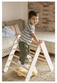 Triunghi Pikler de cățărat alb din lemn de pin 60x60x60 cm Montessori – Meowbaby