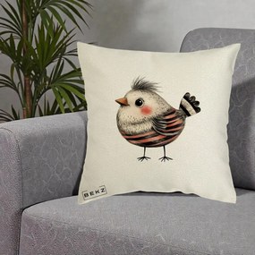 Perna Decorativa Pui Expresiv Dungi Negru-Rosu, 40x40 cm, Ecru, Husa Detasabila, Perna Inclusa, BEKZ®