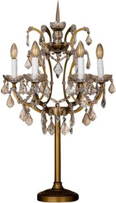 Lampă de masă din metal, auriu, cu 6 brațe tip lumânare și cristale din sticlă, 85 x 45 cm, „Memphis”