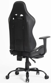 RESIGILAT- Scaun gaming, ergonomic, suport lombar cu masaj, spătar rabatabil 90-150°, suport pentru picioare, rezistent 150 kg, piele PU, Negru