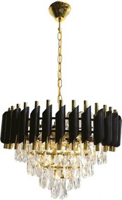 Candelabru cu lanț CRISTAL 7xE14/10W/230V Ø 48 cm negru/auriu