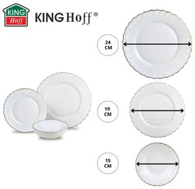 Veselă Kinghoff KH 1921, 18 bucăți, Pentru 6 persoane, Sticlă opală, Alb / Elastic