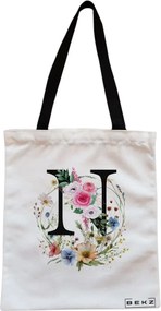 Sacosa de Panza pentru Cumparaturi, Geanta Tote, Cu litera N in Coronita Florala, Cu fermoar, 38x34.5 cm, Alba, BEKZ®