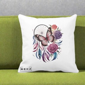 Perna Personalizata Prinzator de Vise cu Fluture si Trandafiri, 40x40 cm, Alba Mata, Husa Detasabila, Perna Inclusa, BEKZ®