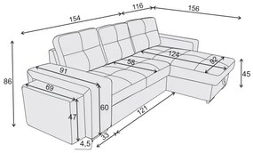 Canapea extensibilă PALERMO, cu spațiu de depozitare și taburet, maro, cu șezlong pe partea dreaptă