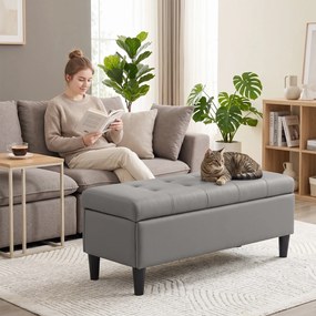 HOMCOM Bancă cu depozitare 136 L, 110x41x42 cm, piele ecologică potrivită pentru animale de companie, gri | Aosom Romania