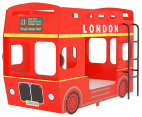 323152 vidaXL Pat supraetajat, autobuz londonez, roșu, 90 x 200 cm, MDF