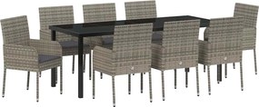 vidaXL Set de masă pentru grădină cu pernă 9 pcs Gri poliratan