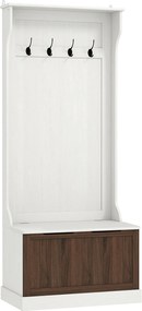 HOMCOM Cuier de Intrare 3 în 1 cu 4 Cârlige, Etajeră pentru Pantofi și Bancă Depozitare, 71,5x39,5x170 cm, Maro | Aosom Romania