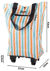 Geanta pe roti STRIPES 49,5x27 cm, alba cu dungi