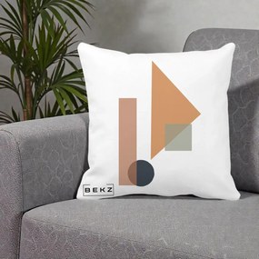 Perna Decorativa Geometric Bauhaus Triunghi, 40x40 cm, Alba Mata, Husa Detasabila, Perna Inclusa, BEKZ®