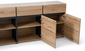 Comodă Gramon 225 cm cu sertare - stejar wotan / negru