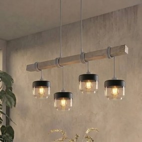 Brilagi - Lustru pe cablu WOOD GLASS 4xE27/60W/230V pin/gri/maro fumuriu
