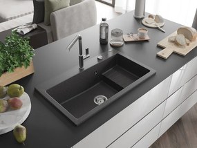 Mexen Omar chiuvetă de granit cu 1 compartiment 800 x 480 mm, neagră cu pete, sifon cromat - 6520801005-76