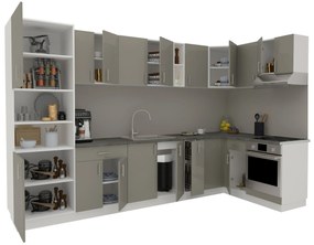 Set Bucatarie Colt Karo V35, Gri Lucios/Alb, MDF, Blat Thermo 28 mm, L 320 x 160 cm