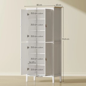 HOMCOM Bufet Înalt de Bucătărie 177 cm, Dulap cu Lumină LED, Reglabil în 3 Culori, Rafturi Ajustabile, Alb | Aosom Romania