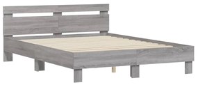 3207425 vidaXL Cadru de pat cu tăblie, gri sonoma, 140x200 cm, lemn prelucrat