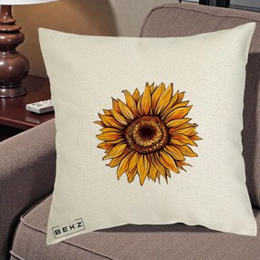 Perna Decorativa Floarea Soarelui Vibranta, 40x40 cm, Ecru, Husa Detasabila, Perna Inclusa, BEKZ®