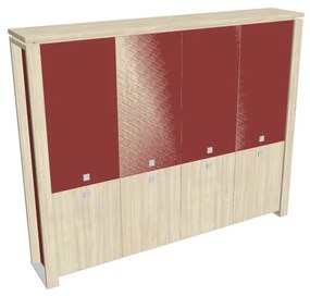 Dulap înalt Verno+ S 260 x 46 x 210 cm, uși combinate, salcâm / roșu