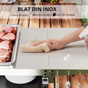 Outsunny Cărucior pentru Grătar cu Blat din Oțel Inoxidabil și Măsuță Laterală Pliabilă, 116x50x93 cm, Negru | Aosom Romania