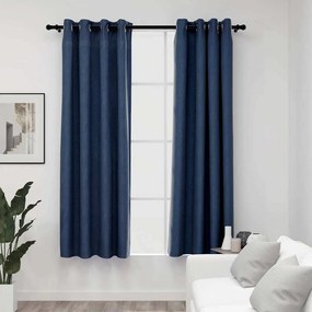 vidaXL Perdele opace aspect pânză cu ocheți 2 buc. 140x175 cm albastru