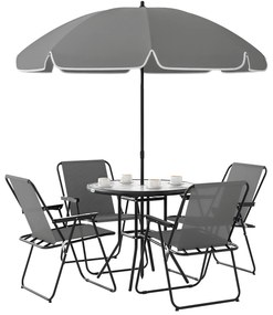 Outsunny Set de Mobilier de Grădină din 6 Piese cu Umbrelă de Soare,  Masă și Scaune Pliante, Ф80x70 cm, Gri | Aosom Romania