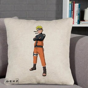 Perna Personalizata Naruto Uzumaki Portret Complet, 40x40 cm, Bej Canapea, Husa Detasabila, Perna Inclusa, BEKZ®