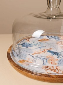 Tava pentru prajituri, din lemn de mango, cu capac din sticla, D30cm, Coral
