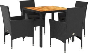 vidaXL Set mobilier grădină perne 5 piese negru poliratan/lemn acacia