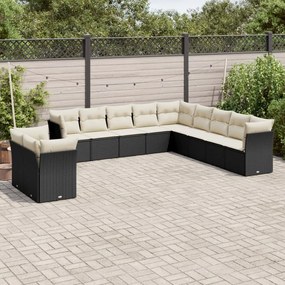 3249715 vidaXL Set canapele de grădină cu perne, 11 piese, negru, poliratan