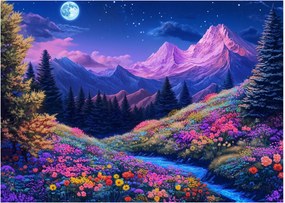 Tablou - Peisaj violet la lună plină (70x50 cm)