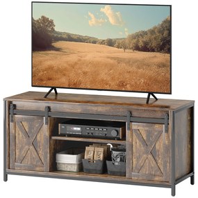 HOMCOM Stand TV Lowboard, Design industrial, pentru televizoare de 60'', 6 rafturi, 2 uși glisante, Maro/Negru | Aosom Romania