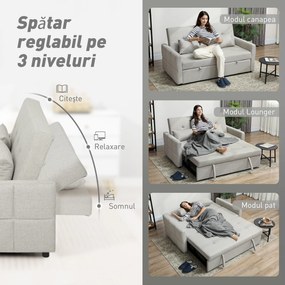 HOMCOM Canapea Pat cu Design Extensibil Clic Clac pentru 2 Locuri - Gri Deschis | Aosom Romania