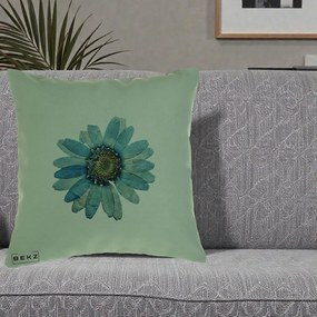 Perna Decorativa Floare Margareta Albastra Acuarela, 40x40 cm, Verde, Husa Detasabila, Perna Inclusa, BEKZ®