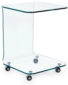 Masuta transparenta cu roti din sticla netemperata, 45x45, Iride Bizzotto
