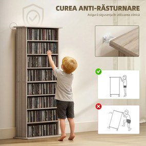 HOMCOM Raft pentru CD-uri cu 6 rafturi reglabile, capacitate 360 CD/185 DVD, 58 x 24 x 126,3 cm, culoare lemn | Aosom Romania